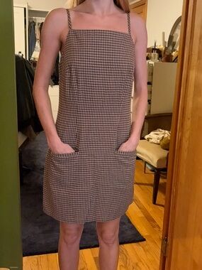 RIHOAS Brown Gingham Square-Neck Mini Dress